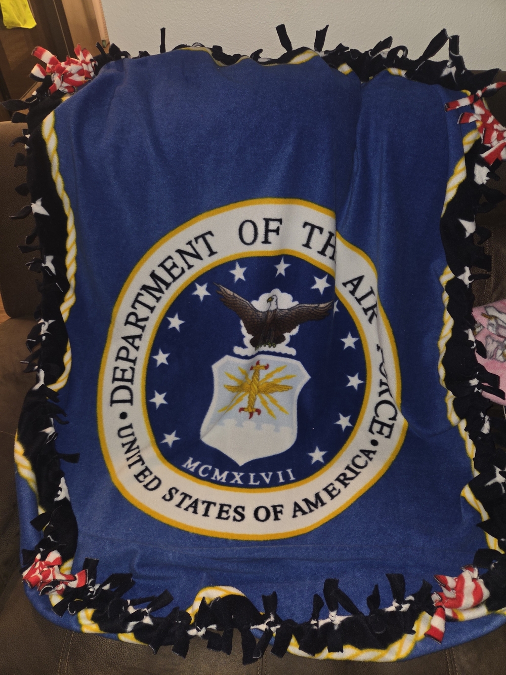 Department of the Air Force Blue Fleece Tie Blanket